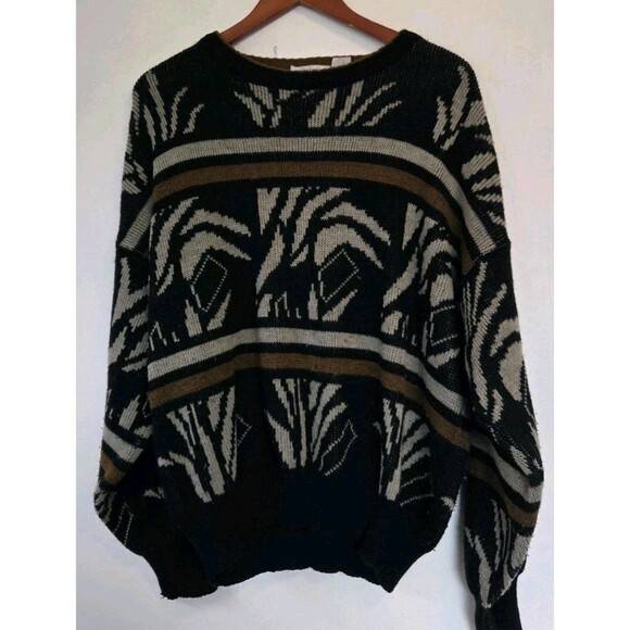 VTG Sweater Mens M 90s Knit Wool Blend Abstract Grandpa 3D Knit Biggie Cosby - Picture 1 of 8